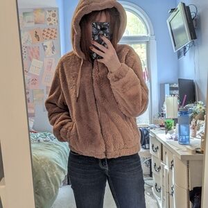 Cozy Tan Faux Fur Hooded Jacket